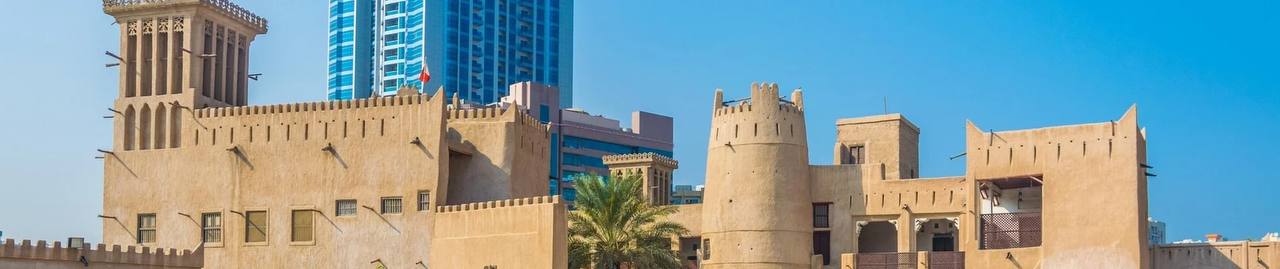 Traditional architecture and city buildings in Ajman, United Arab Emirates